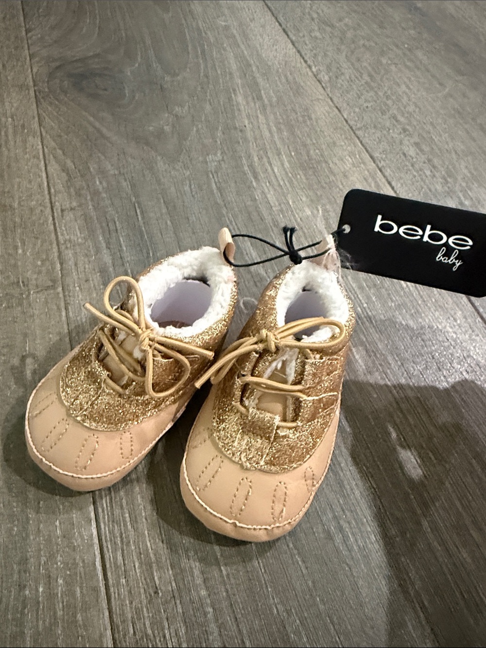 Bebe Baby Glitter Gold Lace-Up Shoes